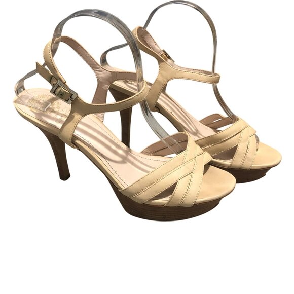 Vince Camuto Paden Platform Sandals Strappy Open Toe Leather Beige 10 - Picture 1 of 11